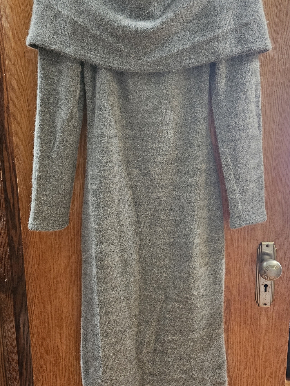 Cozy Off-Shoulder Long Knit Sweater Dress - Gray